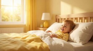 이미지 3 - 평화로운 아침 햇살을 받으며 백색소음 없이도 곤히 잠들어 있는 아이의 모습
