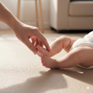 이미지 2 - '아이의 발달 상태를 꼼꼼히 체크하며 기록하는 부모의 손과 체크리스트'