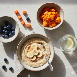 이미지 2 - 알록달록한 채소와 과일이 가득 차려진 건강한 유아식 식단 테이블