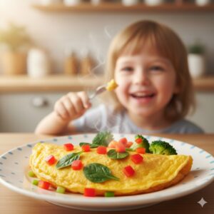 이미지 2 - 신선한 달걀 요리와 맛있게 식사하는 아이의 모습