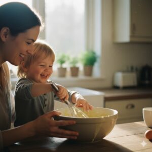이미지 4 - 부모와 아이가 함께 즐겁게 요리하며 재료를 만지는 모습