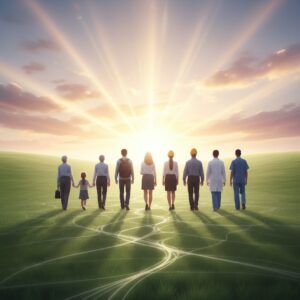 이미지 6 - 밝은 빛을 향해 함께 나아가는 다양한 사람들의 뒷모습
