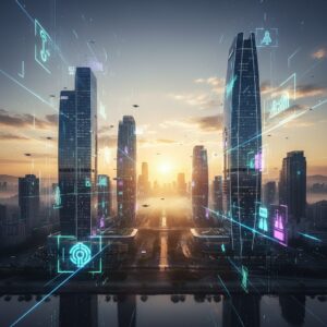 이미지 1 - 2026년의 희망찬 일출을 배경으로 미래 지향적인 한국 도심의 실루엣이 겹쳐진 모습