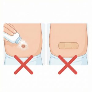 이미지 3 - 기저귀와 배꼽 관리 중 실수하기 쉬운 사례들 (X 표시)