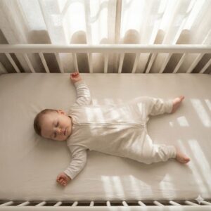 이미지 4 - 아침 햇살을 받으며 평온하게 대자로 뻗어 자고 있는 아기의 행복한 표정