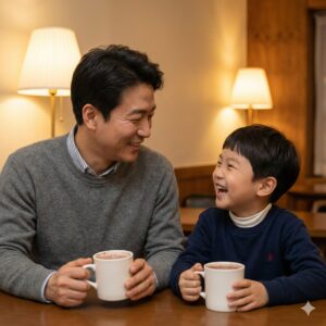 이미지 2 - 아빠와 첫째 아이가 단둘이 카페에서 데이트하며 환하게 웃고 있는 다정한 모습