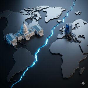 [이미지 1 - 워싱턴과 브뤼셀 사이의 보이지 않는 균열을 상징하는 배경]