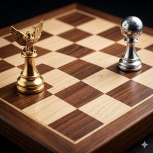 [이미지 3 - 체스판 위에서 미국과 유럽의 기물들이 서로 멀어져 있는 배치]