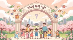 [이미지 1 - 2026년 육아 정책 변화를 상징하는 화사한 일러스트]