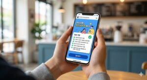 [이미지 2 - 스마트폰 앱을 통해 햇살론 유스 자격 조건을 확인하는 과정]