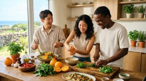 [이미지 3 - 제주 로컬 식재료를 활용해 요리 연구를 하는 청년들의 모습]