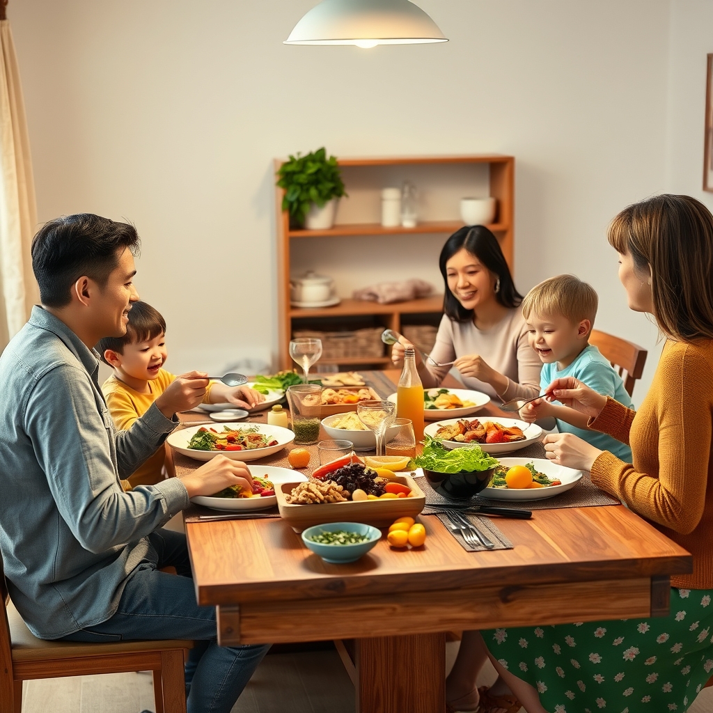 2026 하반기 가계 경제를 위한 식비 절감형 밀키트 활용법: 3040 부모를 위한 현명한 전략 2 식탁에 둘러앉아 밀키트로 만든 음식을 먹는 가족