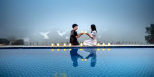 푸꾸옥 리조트 수영장에서 즐거운 시간을 보내는 가족의 모습